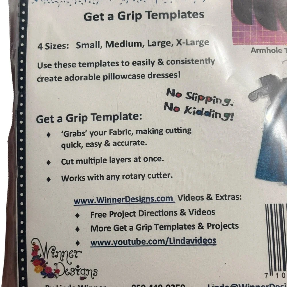 Winner Designs Pillowcase Dress Armhole‎ Get a Grip Templates Sm Med Lg X-Large